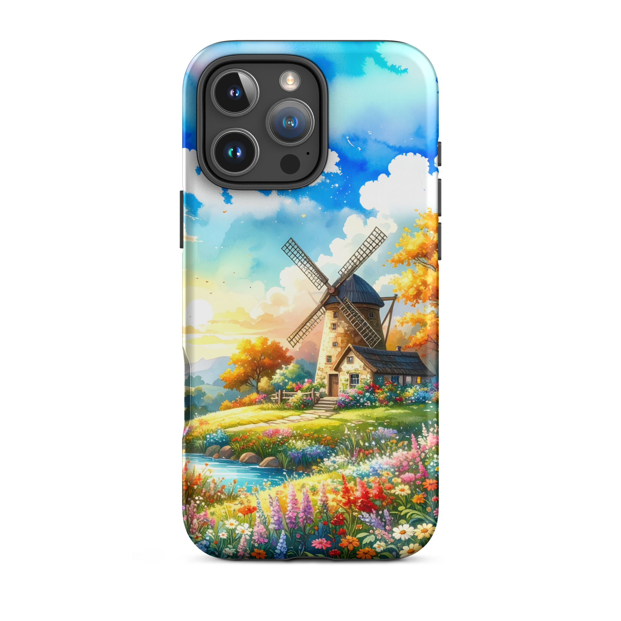 iPhone Tough Case – Sunny Windmill Meadow | Cottagecore Shockproof Cover