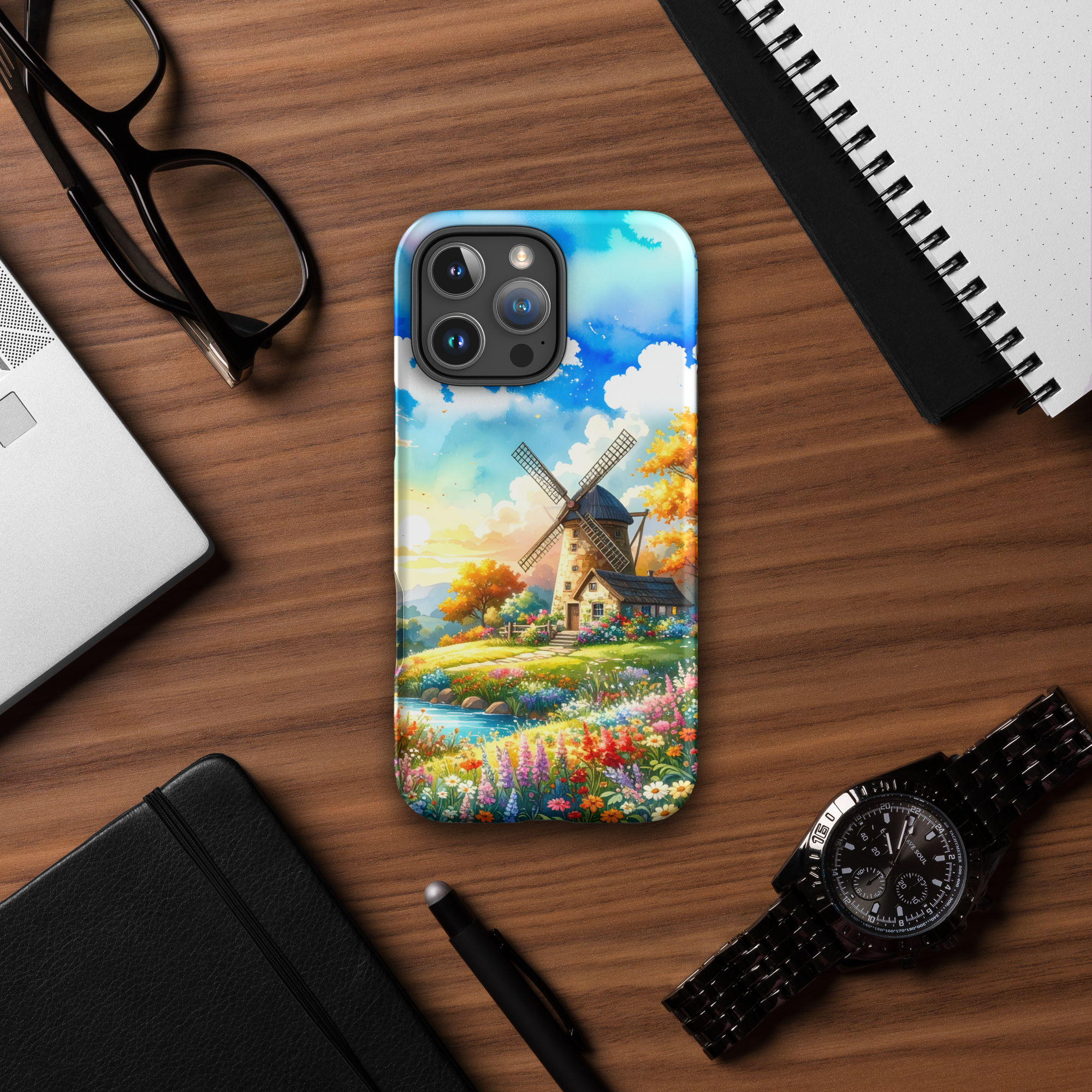 iPhone Tough Case – Sunny Windmill Meadow | Cottagecore Shockproof Cover